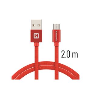 SWISSTEN kabel USB/microUSB, platneni, 3A, 2m, crveni