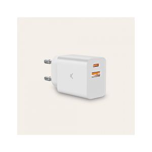 KSIX, zidni punjač 20W PD, dual USB-A + USB-C, bijeli