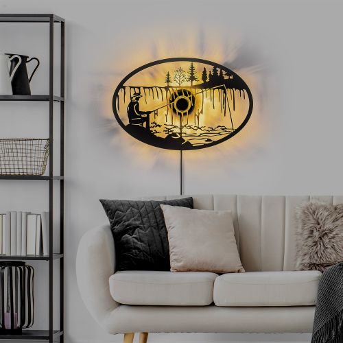 Man Fishing Black Wall Lamp slika 2