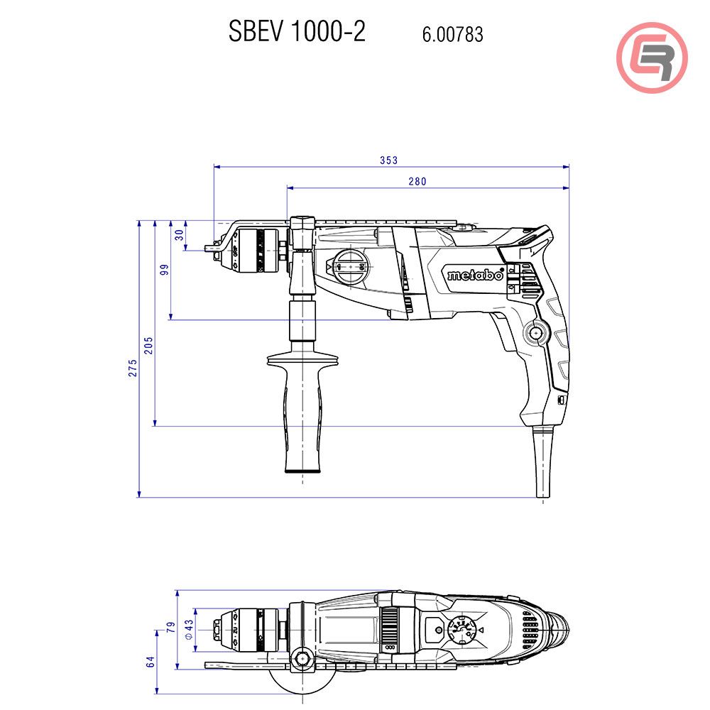 Metabo Bušilica SBEV 1000-2 S R+L Vibraciona Elektronik 1.010 W + metaBOX 145 L - 600783500 slika 6