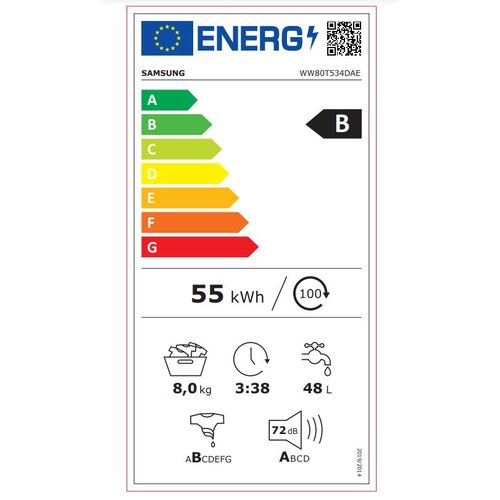 Samsung WW80T534DAE1S7 Veš mašina sa Eco Bubble™, AI Control, Auto Dispense, Digital Inverter, 8 kg, 1400 rpm, dubina 55 cm slika 11