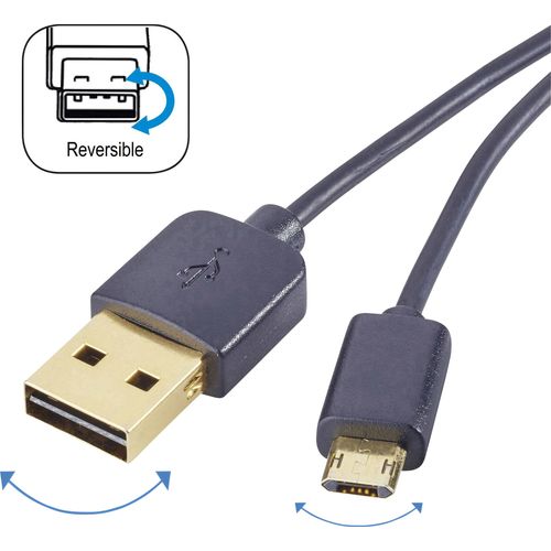 Renkforce USB kabel USB 2.0 USB-A utikač, USB-Micro-B utikač 1.00 m crna utikač primjenjiv s obje strane, pozlaćeni kontakti RF-4139064 slika 6