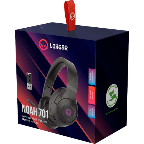 Lorgar Noah 701 - Bluetooth slušalice za PS5, PC, MAC, IOS i više - Mikrofon za poništavanje buke - 3D surround zvuk - 40 sati - Mikrofon koji se može uvlačiti - Osvjetljenje - Crna slika 5