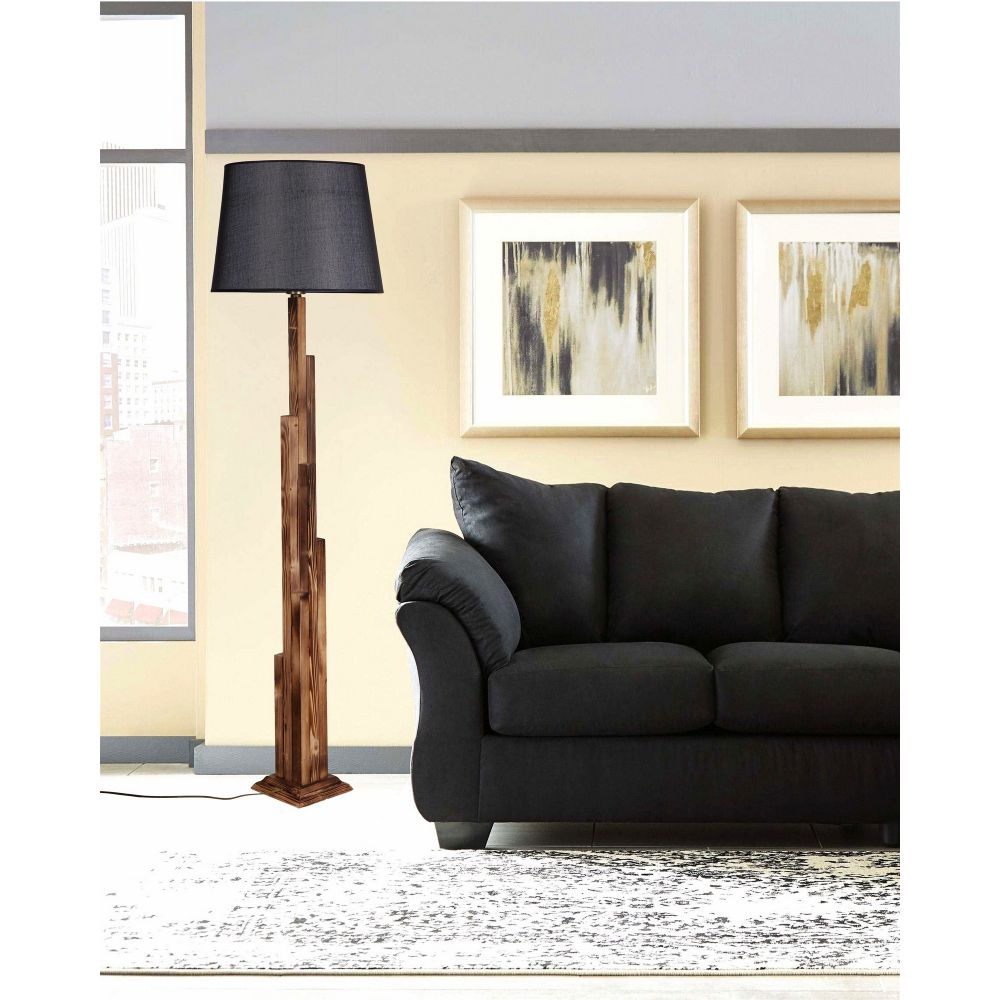 Elegantna Stajaća Lampa s Tkaninom Abažurom i Drvenim Postoljem slika 1