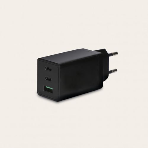 KSIX, GaN2 ultra brzi zidni punjač USB-C 67W PD, 2xUSB-C + 1XUSB-A, crni slika 1