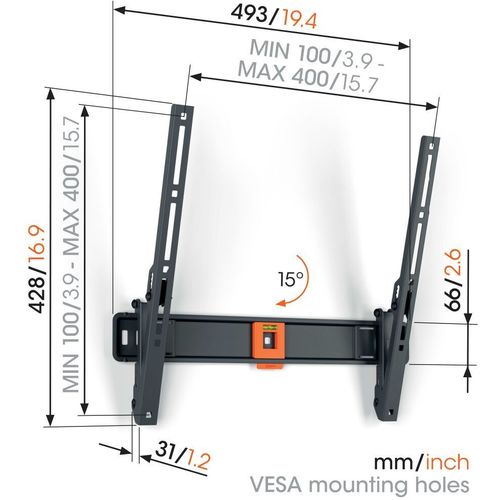 Vogels TVM1413, zidni nosač za ekrane od 32"-65", nagib do 15°, do 25kg slika 2