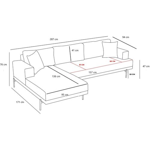 Atelier Del Sofa Kutna garnitura, Sivo, Liva Right - Grey slika 15