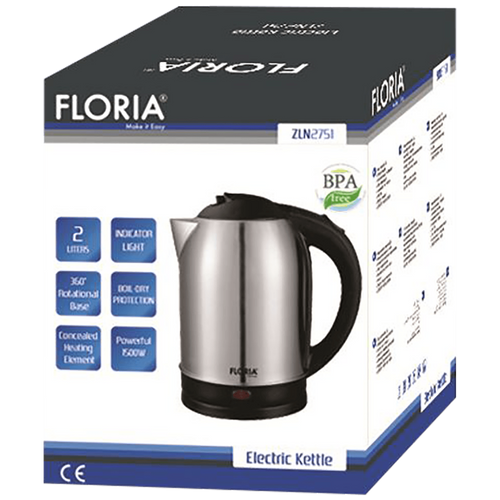 Floria ZLN2751 kuhalo za vodu, zapremina 2.0 l, 1500 W, INOX slika 2