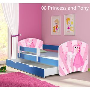 Dječji krevet ACMA s motivom, bočna plava + ladica 140x70 cm - 08 Princess with Pony