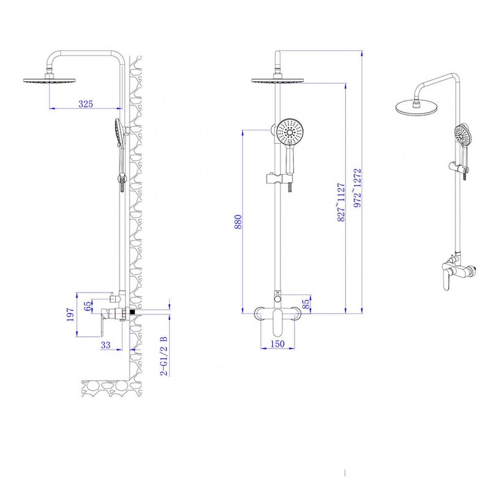 Inter Ceramic tuš sustav venice s tuš ružom s 1 funkcijom i tuš palicom s 5 funkcija nehrđajući čelik ss304 gun grey slika 3