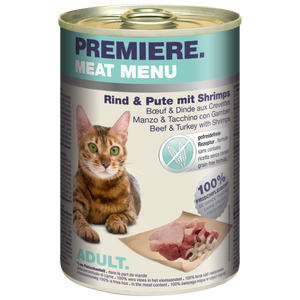 Premiere Cat Meat Menu adult Govedina,Ćuretina,Škampi 400g konz