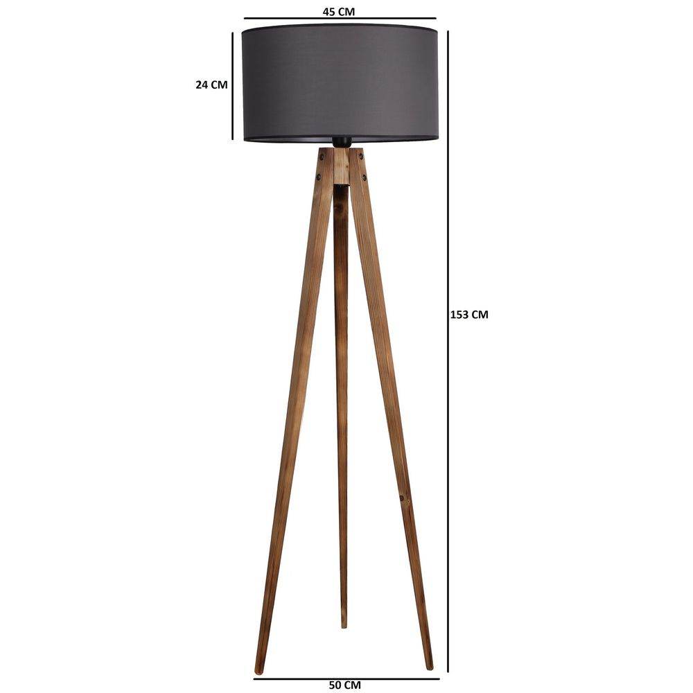 Tripod Yanık Lambader Silindir Koyu Gri Abajurlu slika 4