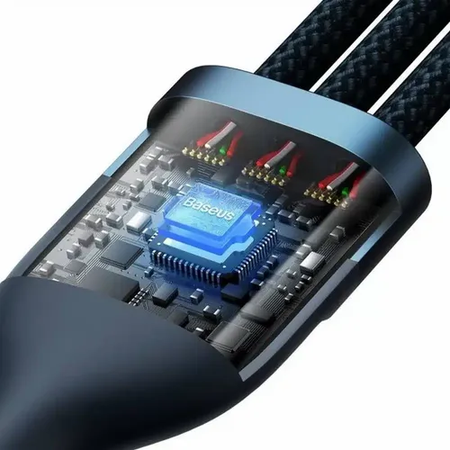 BASEUS USB kabel 3u1 Flash Series II USB A to Micro + Lightning 8-pin + Type C 100W 1.2m plavi slika 3