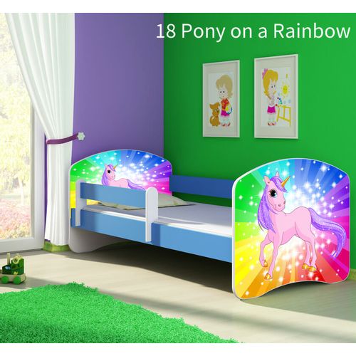 Dječji krevet ACMA s motivom, bočna plava 140x70 cm 18-pony-on-a-rainbow slika 1