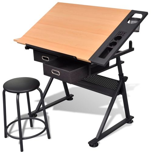 Radni stol za crtanje s nagibnom pločom dvije ladice i stolicom slika 49