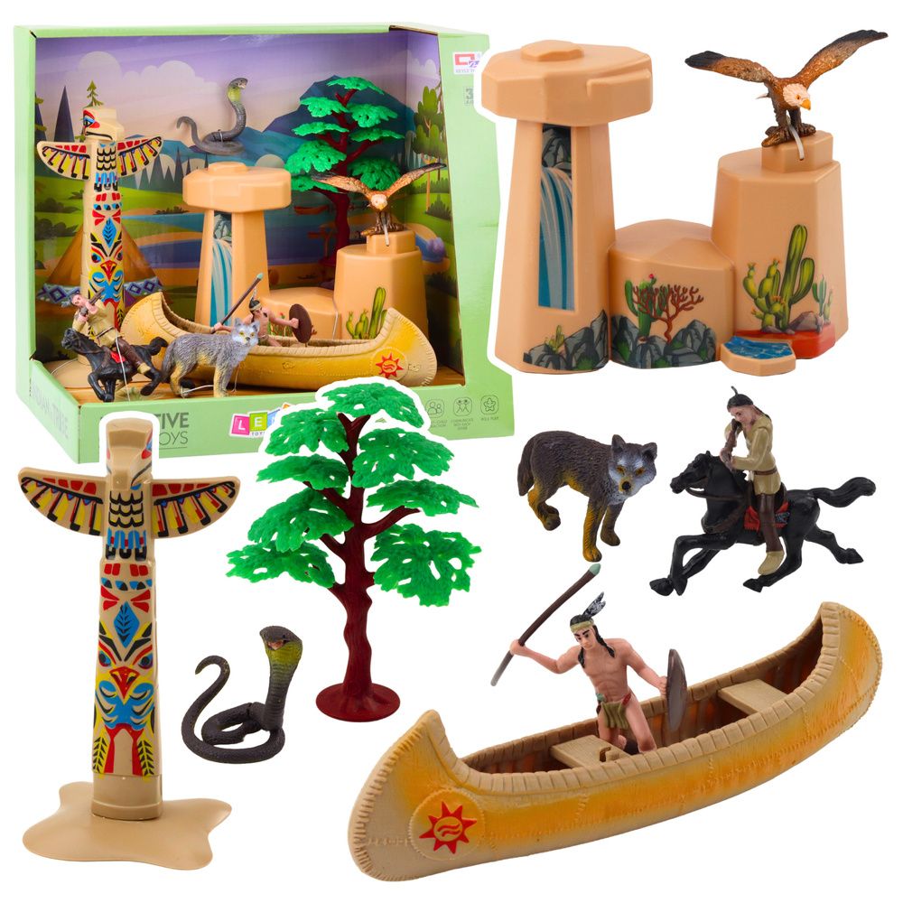 Set indijanskih figura, selo Indijanaca, totem za kajak slika 1