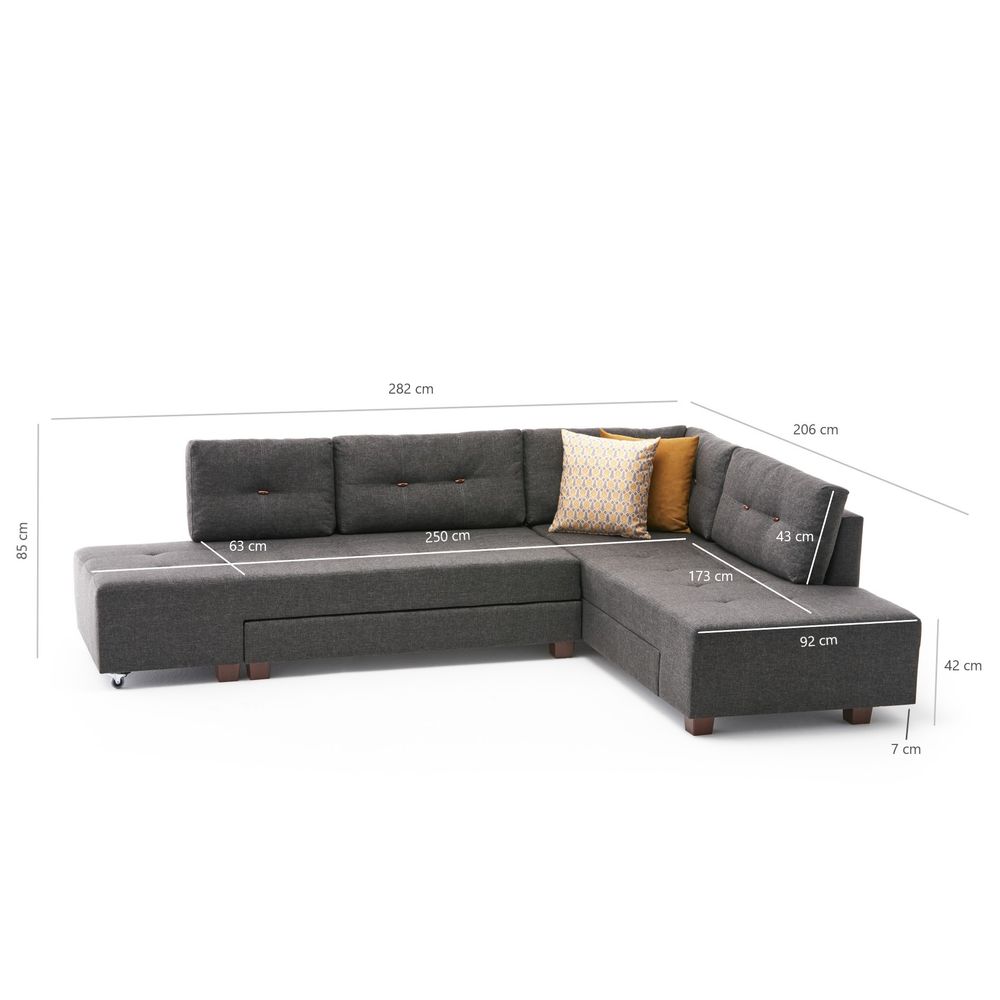 Ugaona Sofa na Razvlačenje Manama - Desni Kut, Antracit Boja slika 9