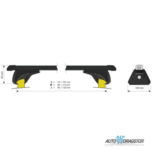 KROVNI NOSAČI "IN-RAIL"ČELIČNE ŠIPKE SET 108CM,MAX RAZMAK IZMEDJU ŠINA 101CM,MAX NOSIVOST 100KG slika 5