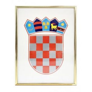 Grb Republike Hrvatske metalni okvir zlatni, 35x50 cm