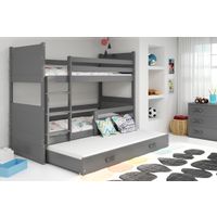 Drveni Dečiji Krevet Na Sprat Rico Sa Tri Kreveta - Sivi - 200*90Cm