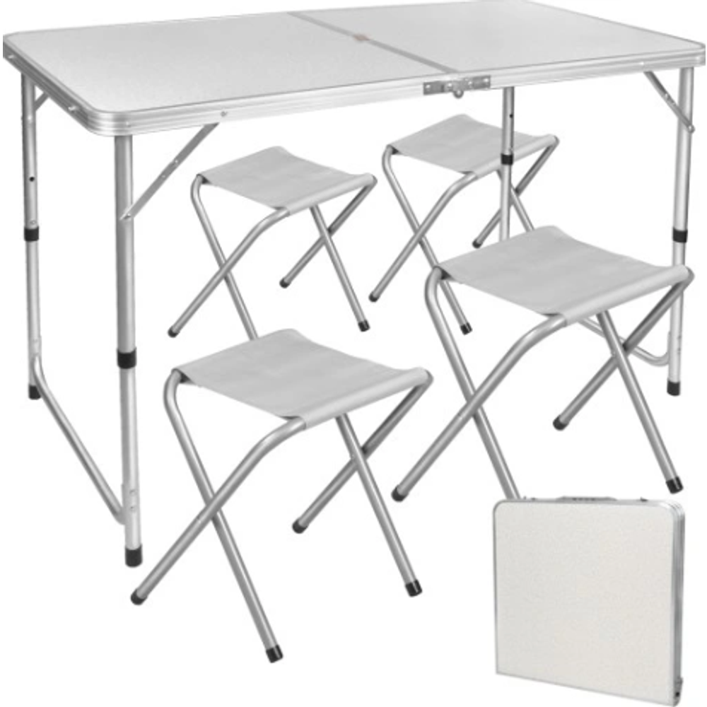 Sklopivi kamperski set sa 4 stolice, sivi slika 4