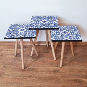 Set Nesting Stolova (3 Komada) - Plava i Bijela