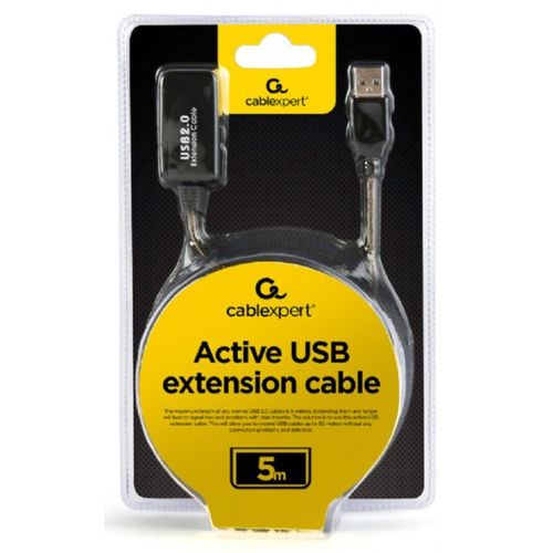 UAE-01-5M Gembird USB 2.0 active extension cable, black color, bulk package, 5m slika 3