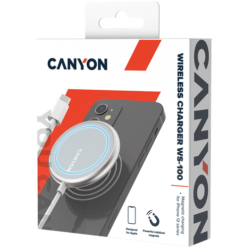 CANYON WS-100 Bežični punjač, 15W, Srebrni slika 5