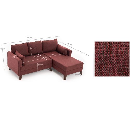 Atelier Del Sofa Kutna garnitura na razvlačenje, Bordo crvena, Bella Corner Sofa Right 2 - Claret Red slika 6