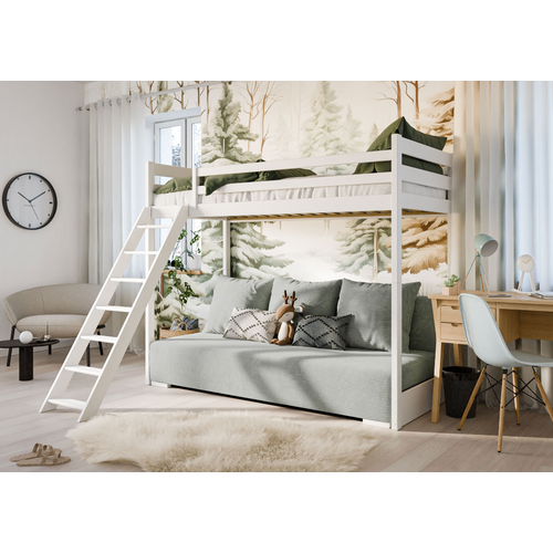 Drveni dječji krevet na kat Sofino na razvlačenje - bijeli - 90x200/140x200 cm slika 1