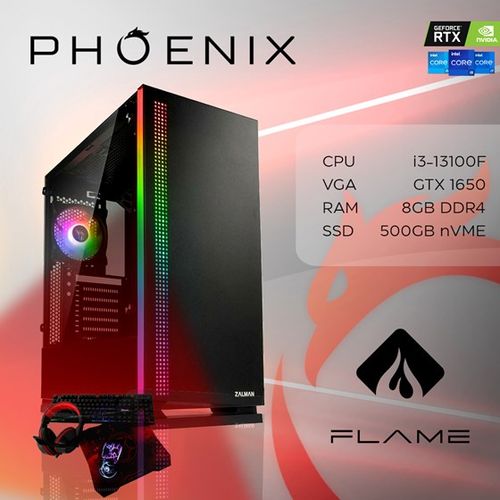 Računalo Phoenix FLAME Y-523 Intel i3 13100F/8GB DDR4/NVMe SSD 500GB/VGA GTX1650/NoOS/Set tipkovnica,miš,podloga,slušalice slika 1
