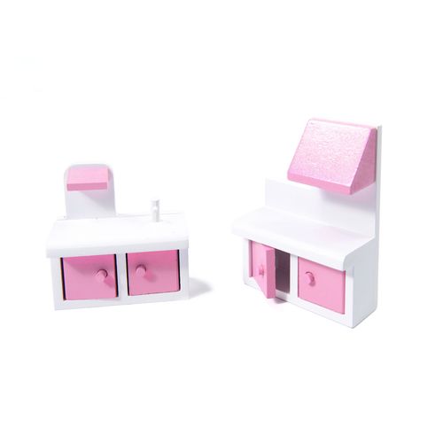 Drvena kućica za lutke + namještaj 70cm roza LED slika 6