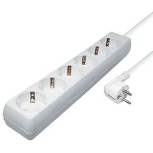 Transmedia 6-way power strip, 5,0 m cable, White