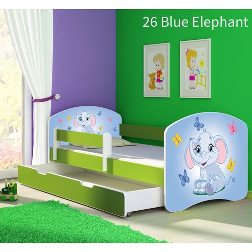 Dječji krevet ACMA s motivom, bočna zelena + ladica 140x70 cm - 26 Blue Elephant slika 1