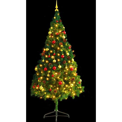 Umjetno božićno drvce s kuglicama i LED svjetlima zeleno 210cm slika 2