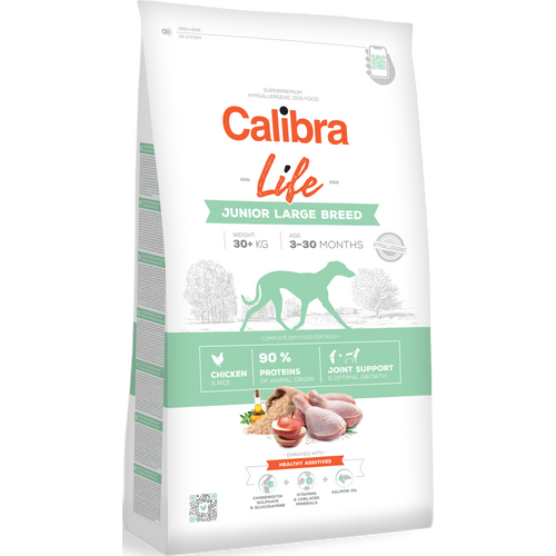 Calibra Dog Life Junior Large Breed Chicken, potpuna i uravnotežena superpremium hipoalergena dehidrirana hrana za štence i mlade pse (3–30 mjeseci) velikih pasmina (preko 30 kg), 12 kg slika 1