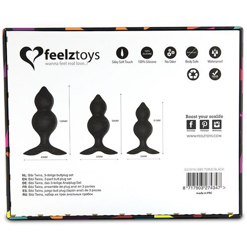 Trodijelni komplet analnih čepova FeelzToys - Bibi Twin, crni slika 5