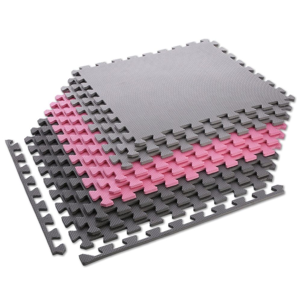 Set od 9 zaštitnih podloga u obliku slagalice za teretanu 60x60x1,0 cm sivo roza slika 2