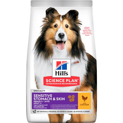 Hill's Science Plan Adult Medium Sensitive Stomach & Skin, potpuna suva hrana za odrasle pse srednjih rasa 2,5kg slika 1