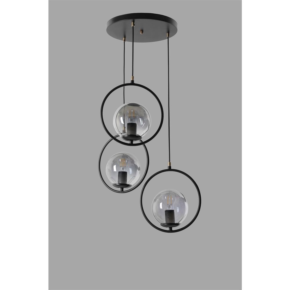 Elegantni Crni Sarkıt Luster sa Füme Staklenim Tepsijama - Ring 3 Lü slika 3