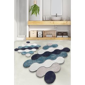 Set Kupatilskih Prostirki Circle - Plava i Bež Boja (2 Komada)