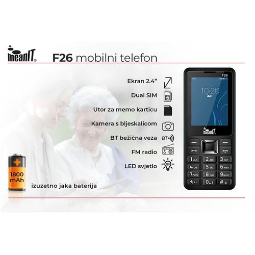 MeanIT mobilni telefon , 2.4" ekran, Dual SIM, BT, FM radio, crna - F26 Black slika 5