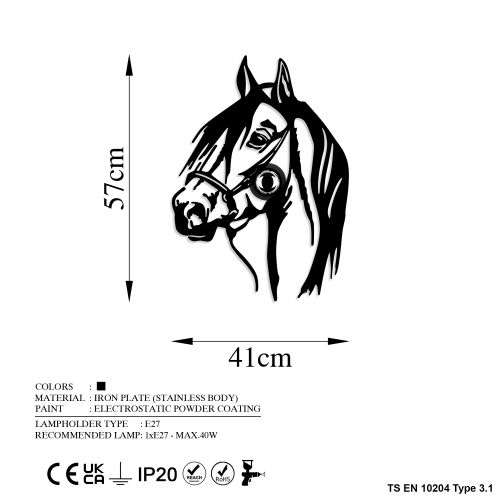 Horse Black Wall Lamp slika 8