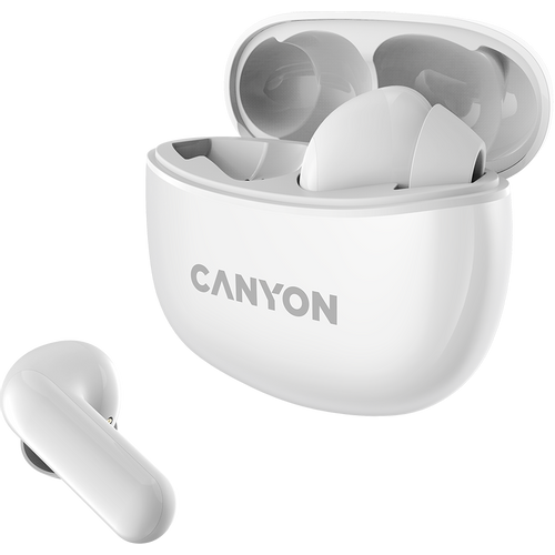 Canyon TWS-5 Bluetooth headset, with microphone, BT V5.3 JL 6983D4, Frequence Response:20Hz-20kHz, battery EarBud 40mAh*2+Charging Case 500mAh, type-C cable length 0.24m, size: 58.5*52.91*25.5mm, 0.036kg, White slika 2
