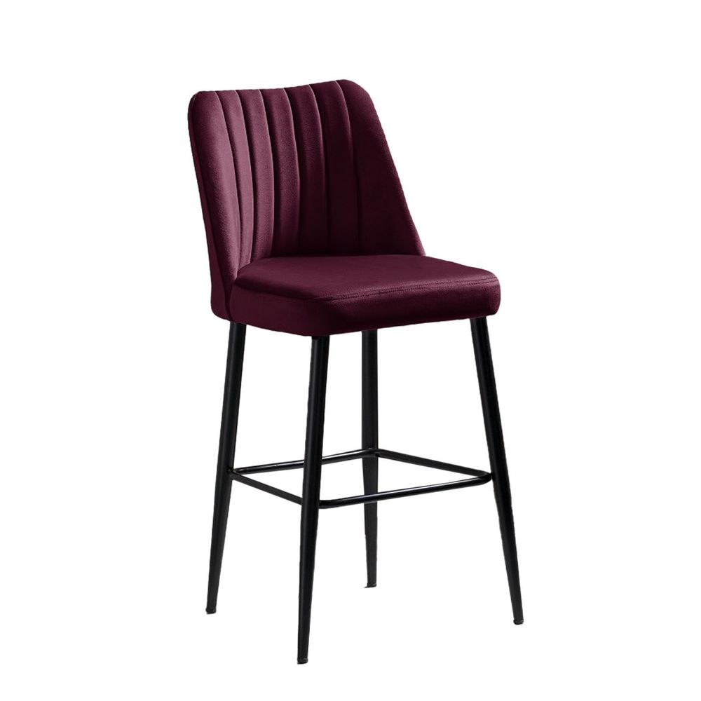Vento - Set od 4 Barske Stolice u Boji Claret Crvene sa Crnim Metalnim Nogama slika 3