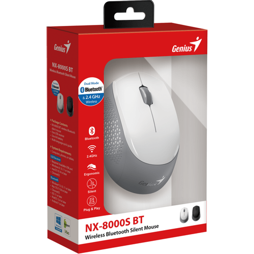 Genius Bluetooth wls miš bijel NX-8000S BT white, 3 tipke, 1200 DPI, BlueEye, wireless slika 1