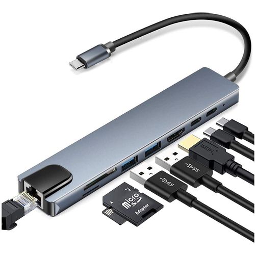 FAST ASIA Adapter-konvertor TIP C na HDMI+2xUSB 3.0+TF/SD+2xTIP C+RJ45 slika 2