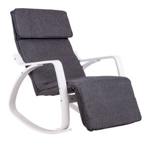 Fotelja za ljuljanje siva s bijelim naslonom za ruke i osloncom za noge