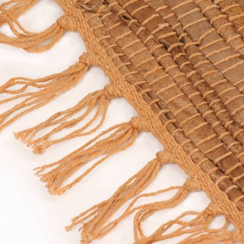 Ručno tkani tepih Chindi od kože 80 x 160 cm žućkastosmeđi slika 24