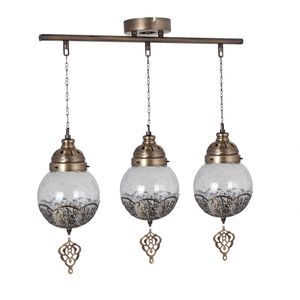 Neptün 3Lü Sarkıt Sıralı Eskitme Catlak Camlı Gold Chandelier